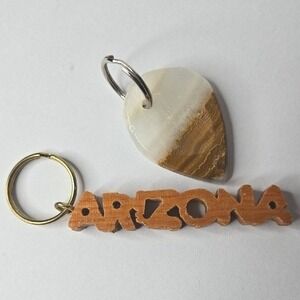 "Arizona" Wooden Keychain and Stone Pendant Keychain